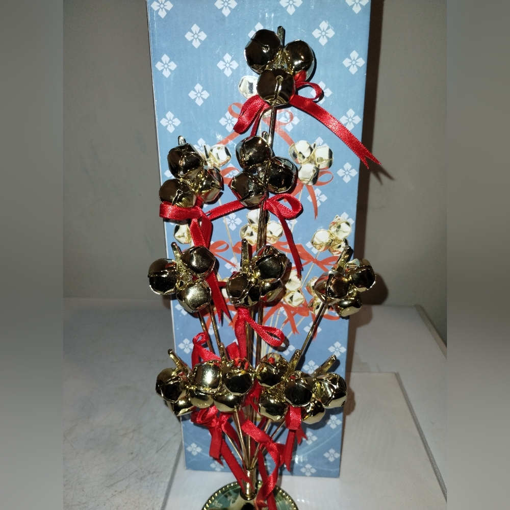 13" Gold Tone Metal Tree Bendable Limbs With Bells Bows And Card Memo Clips New
